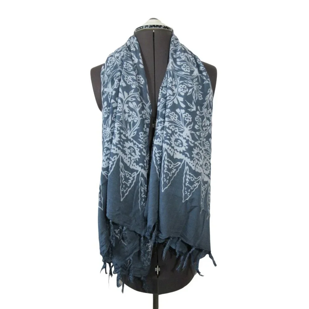 Woven boho floral‎ print fringed lagenlook scarf shawl